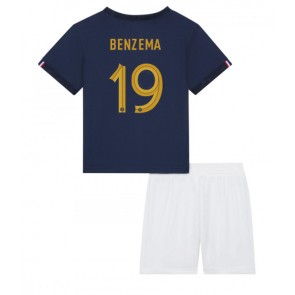 Maillot de foot France Karim Benzema #19 Domicile enfant Monde 2022 Manches Courte (+ pantalon court)